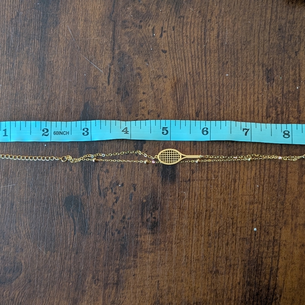 Double Chain Tennis Racket Gold Bracelet - Picture 4 of 5